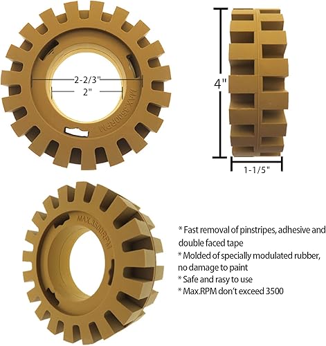 Miniatura 5 de VIBRATITE Removedor de calcomanías de goma para borrador, rueda de 4 pulgadas, removedor de calcomanías adhesivas de rayas, calcomanía de vinilo,