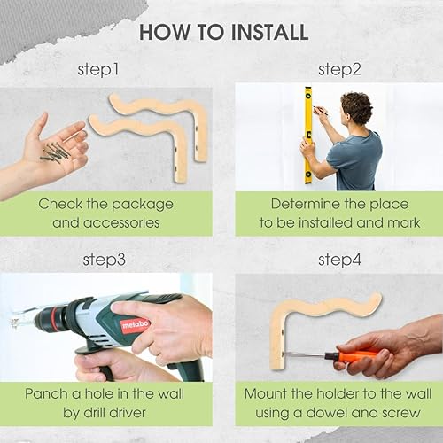 Miniatura 5 de Juego de 2 macetas de pared de madera ondulada para plantas de interior, gancho natural para plantas de pared, campanillas de viento, soportes de