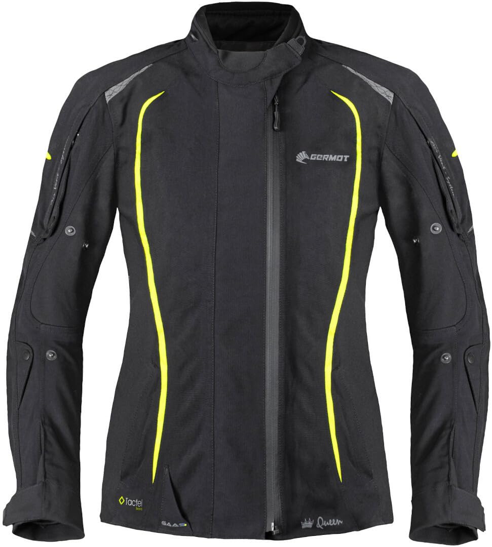 Germot MotoQueen wasserdichte Damen Motorrad Textiljacke, schwarz/neon, 42