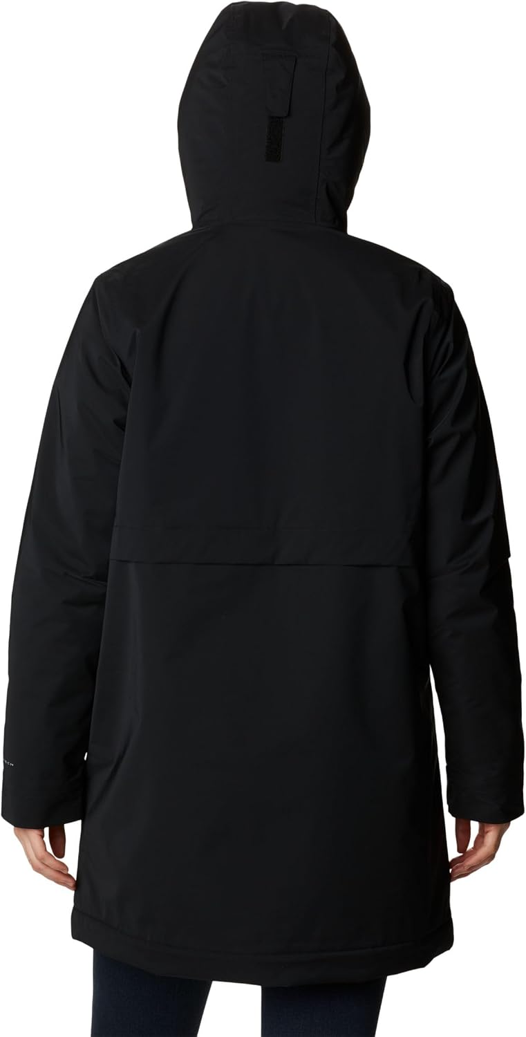 Columbia Women's Clermont Fully Fleece Lined Waterproof Mid Hooded Rain Jacket, X-Large, Black