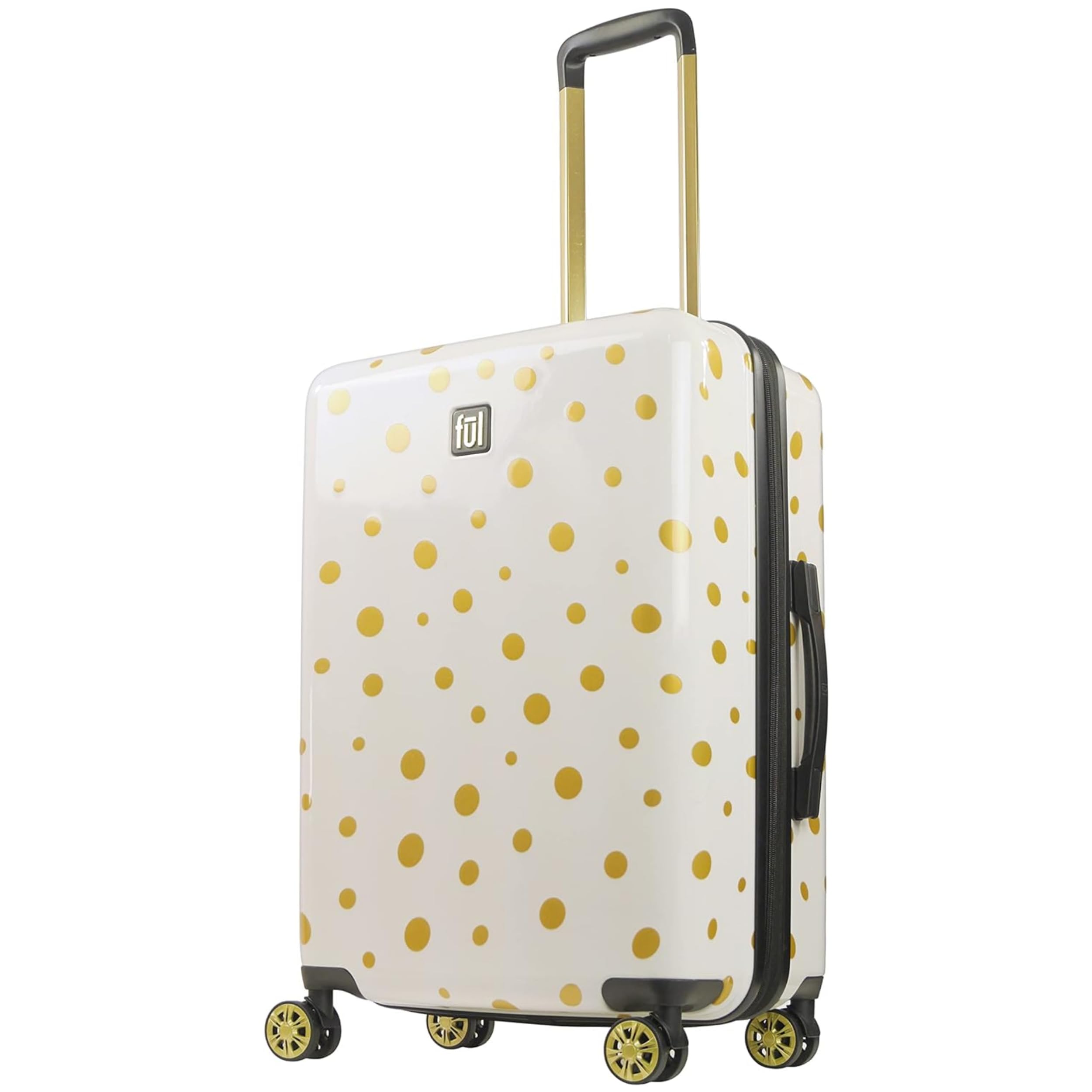FUL 26 Inch Impulse Rolling Luggage, Gold Dots Hardshell Suitcase with Spinner Wheels, White for