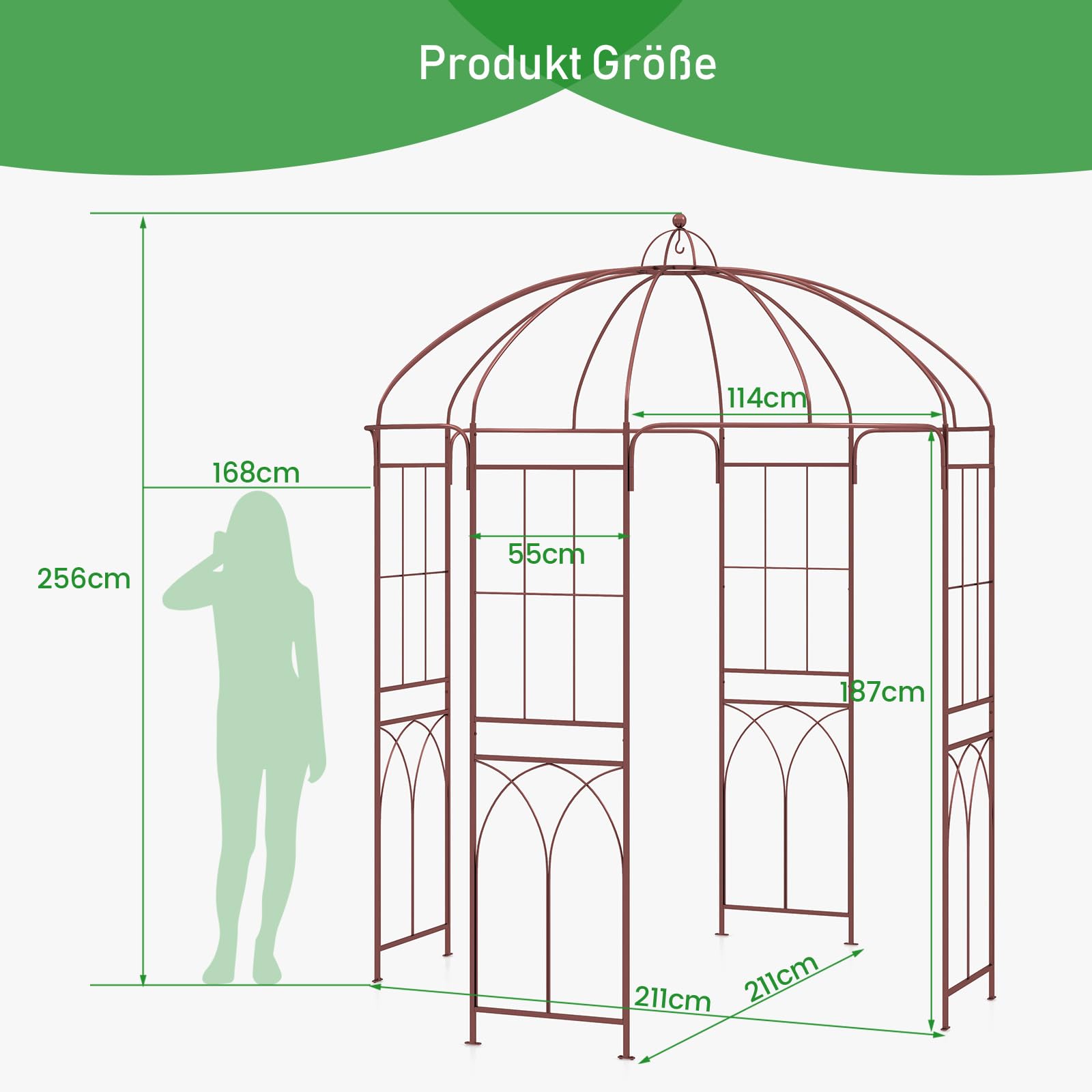 GOPLUS Rosenbogen aus Metall, Gartenbogen stabil mit Rankgitter für Kletterpflanzen & Hochzeit, 211x211x256cm Rosenpavillon Torbogen Rankbogen wetterfest für Garten & Hinterhof