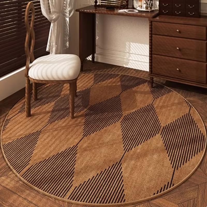 Tapis rond marron 160 cm rétro pour le salon et la chambre