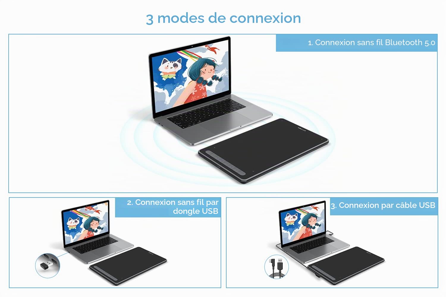 XP-PEN Tablette Graphique Wireless Deco LW Bluetooth avec X3 Stylet 8 Touches de Raccourci en 10x6 Pouces Compatible Windows Mac Android Chrome OS et Linux - Noir