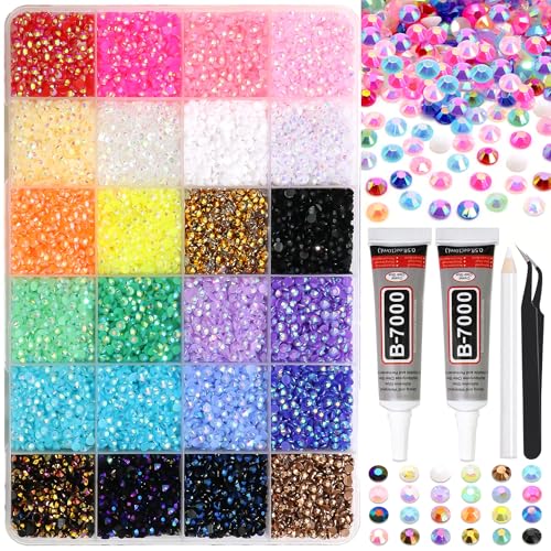 Image of RODAKY Resin Rhinestone for Bedazzling Colorful Flatback Crystals AB Color 3mm Gems Kit with 2PCS 10ml B7000 Glue Tweezer Diamond Making Kit for DIY Craft Clothing Shoes Nail Decor