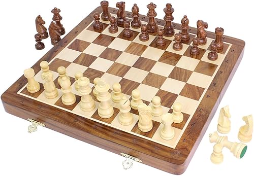 Miniatura 2 de House of Chess - Juego de ajedrez de viaje plegable magnético de madera de 10 pulgadas con 2 caballeros adicionales, 2 peones adicionales, 2 reinas