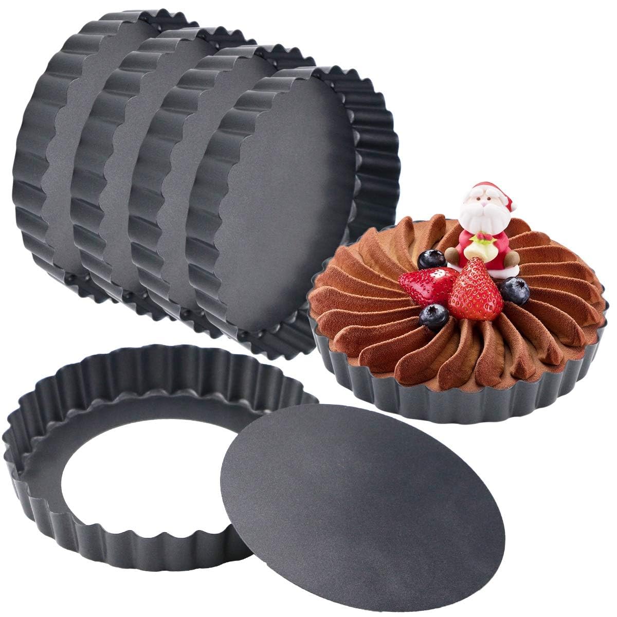 Hslife 6 Pack Quiche Pans, Non Stick Removable Bottom Fluted Sides Mini Tart Pans, 5 Inch