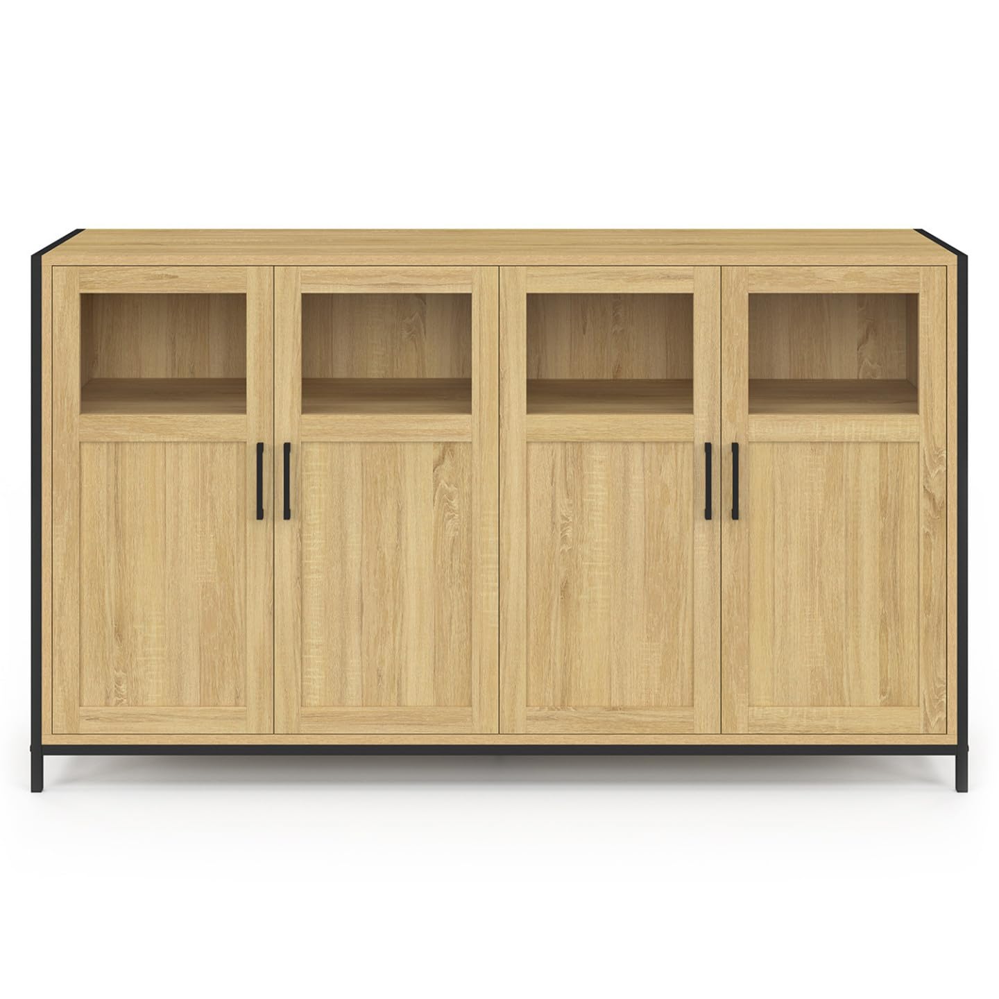 IDMarket - Aparador de 140 cm Detroit 4 puertas con vitrinas de diseño industrial