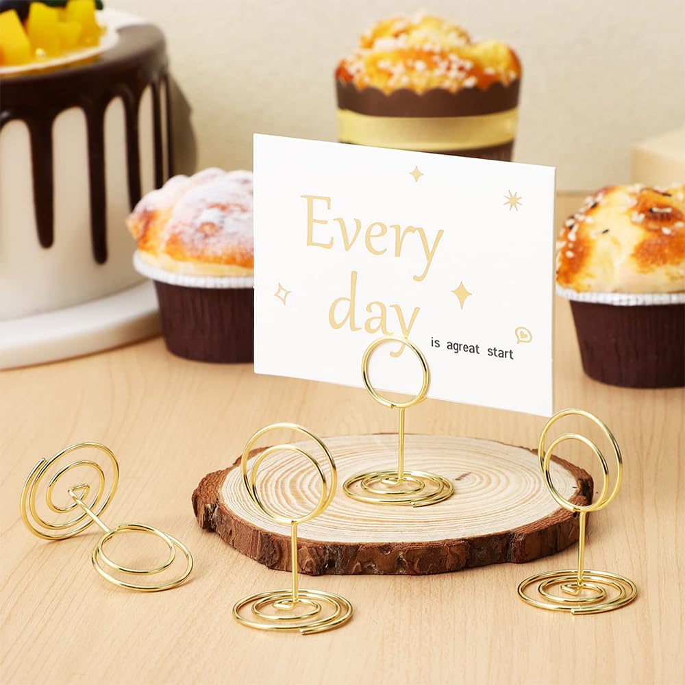 RHQFDM 20 Piece Round Gold Name Cards Holder,Place Card Holder,Wedding Gold Card Holder,Mini MetalTable Number Holder,Table Number Holders for Restaurants,Weddings and Parties - Image 3