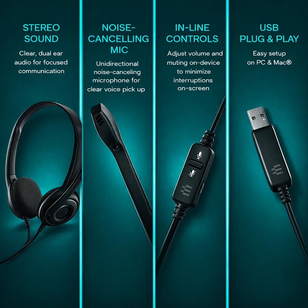 EPOS PC 8 USB A On-Ear Stereo Wired Headset with Microphone, Wired Headphones, Inline Volume Control, Mute Function, Noise-Canceling Microphone, for Laptop, PC, Mac - Online Calls, Teaching — Amazon image 3