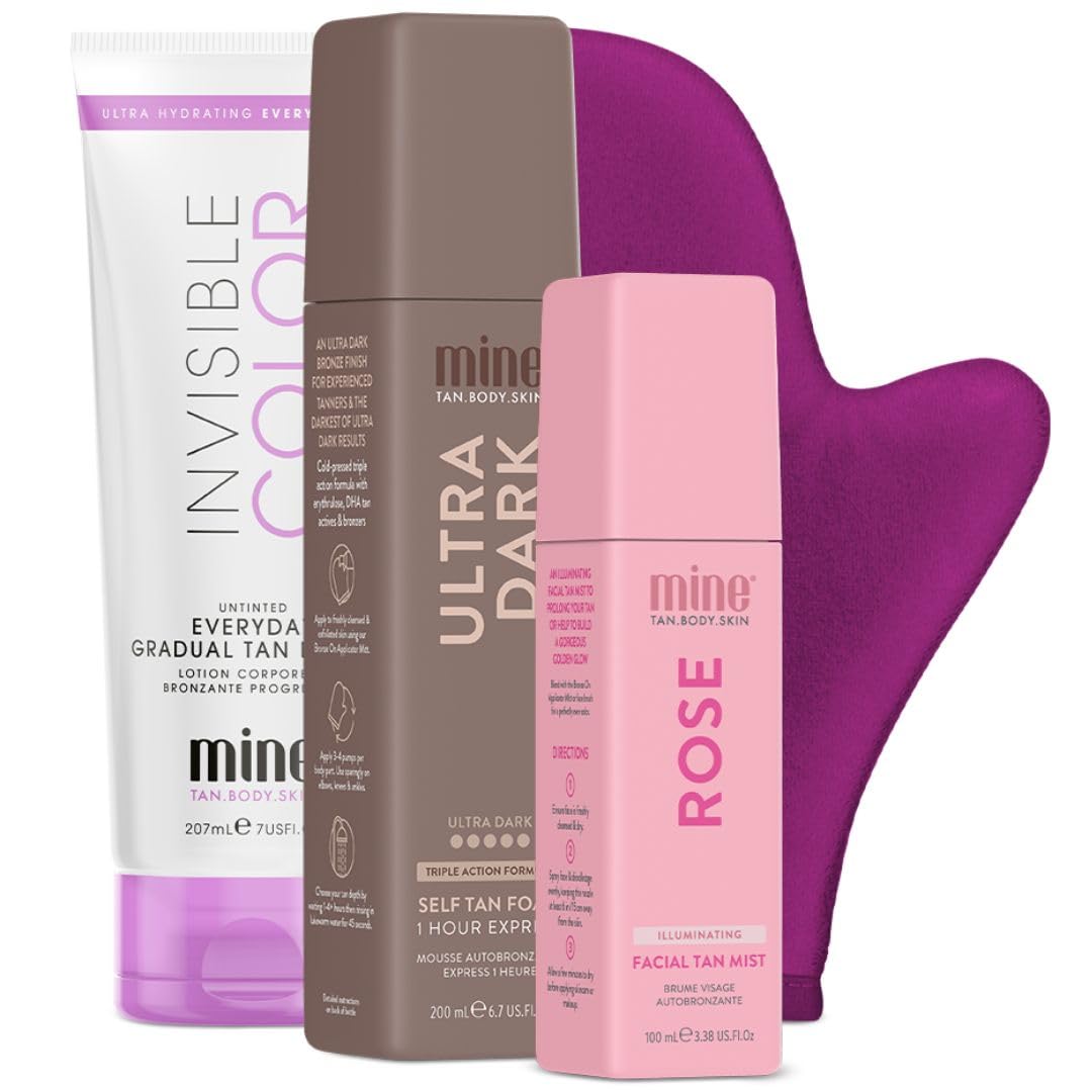 MineTan Ultra Dark Deluxe Bronze Self Tanner Bundle | Achieve Bronzed, Glowing Skin - Includes Ultra Dark Sunless Tanning Mousse, Fake Tanning Lotion, Face Mist & Self Tan Mitt