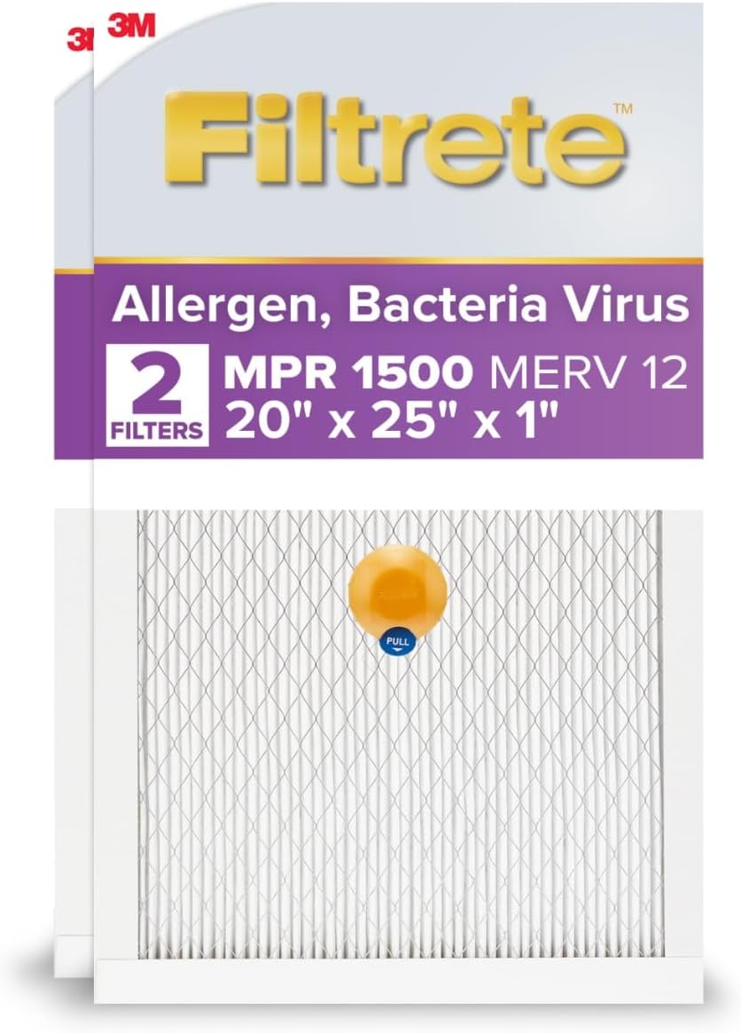 Filtrete 20x25x1 AC Furnace SMART Air Filter, MERV 12, MPR 1500, Track Filter Life With Bluetooth Enabled Sensor, CERTIFIED asthma & allergy friendly, 2-Pack (Actual Size 19.719x24.688x0.78 in)