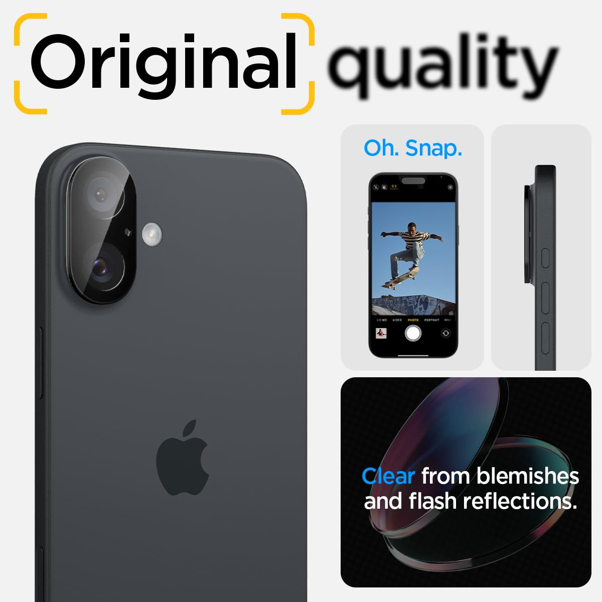 Spigen Glas.tR Optik Protector de Cámara para iPhone 16, iPhone 16 Plus, 2 Unidades, Negro, Instalación Fácil, Dureza 9H, Anti-Arañazos