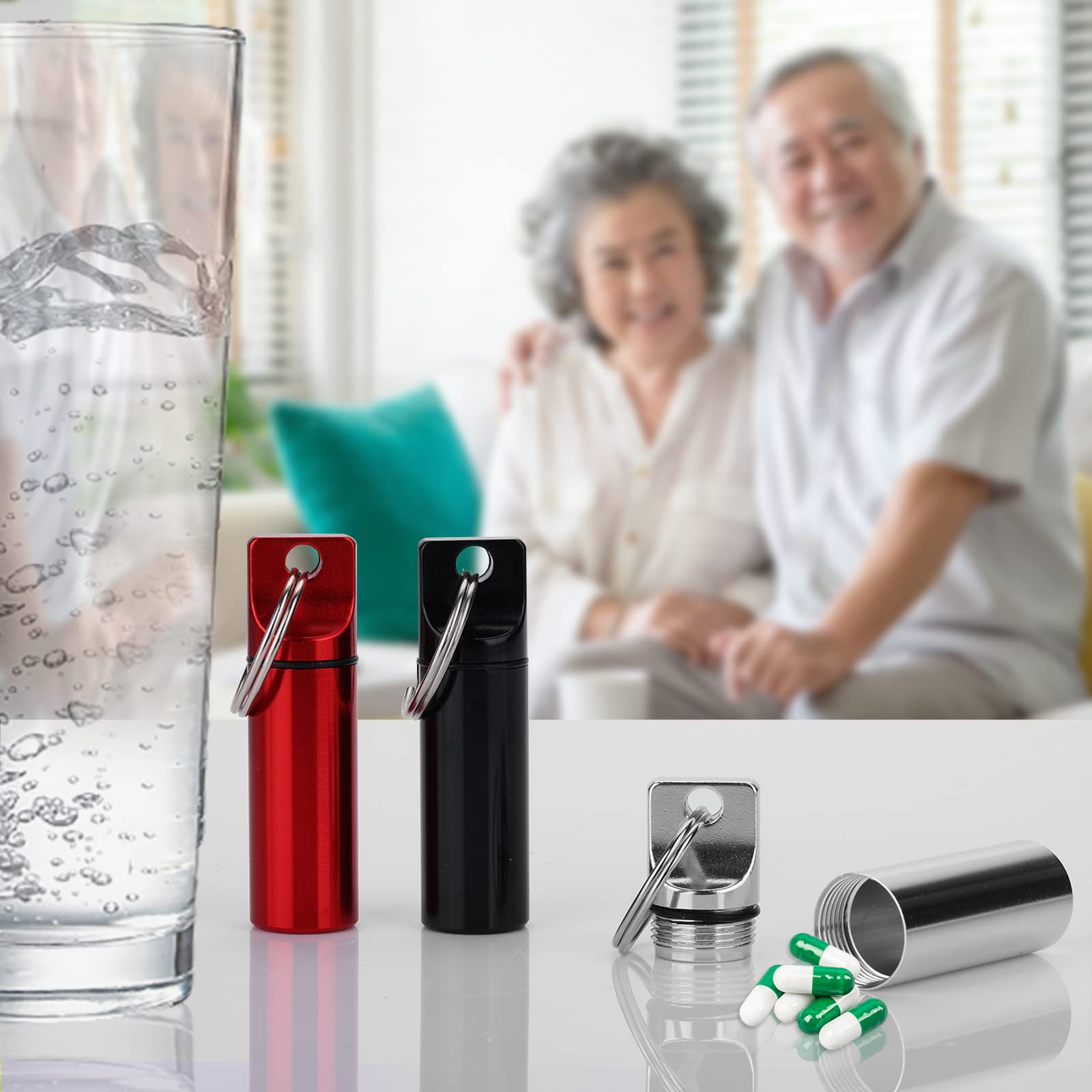ASTER Paquete de 3 llaveros portátiles para pastillas, de aleación de aluminio, organizador de píldoras pequeño para bolso, resistente al agua,soporte para contenedor de pastillas de bolsillo diario