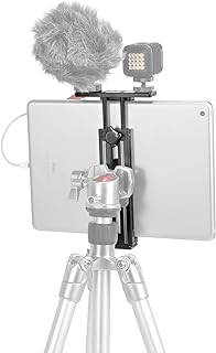 SMALLRIG Metal Holder for iPad Tripod Mount Adapter with 2 Cold Shoe, 1/4" Screw, w/Plate for Acra Swiss Standard, for iPad Mini Air Pro Surface Pro (7.9” to 12.9”), Universal Tablet Clamp