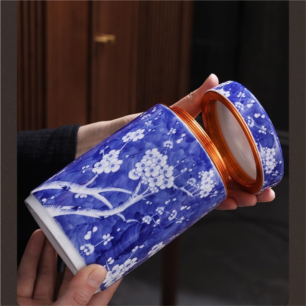 SONGCHAO Sugar Jar Blue and White Porcelain Enamel Color Loose Tea Storage Container Jar Ceramic Sealed Retro Set Single Tea Canister(A)