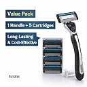 Trendler 5 Blade Razor for Men | 1 Razor Handle + 5 Cartridges | Water Activated Moisture Strip | Flexible Head | Hanging Stand Included | Close & Smooth Shave (1+5 Value Pack) gallery image