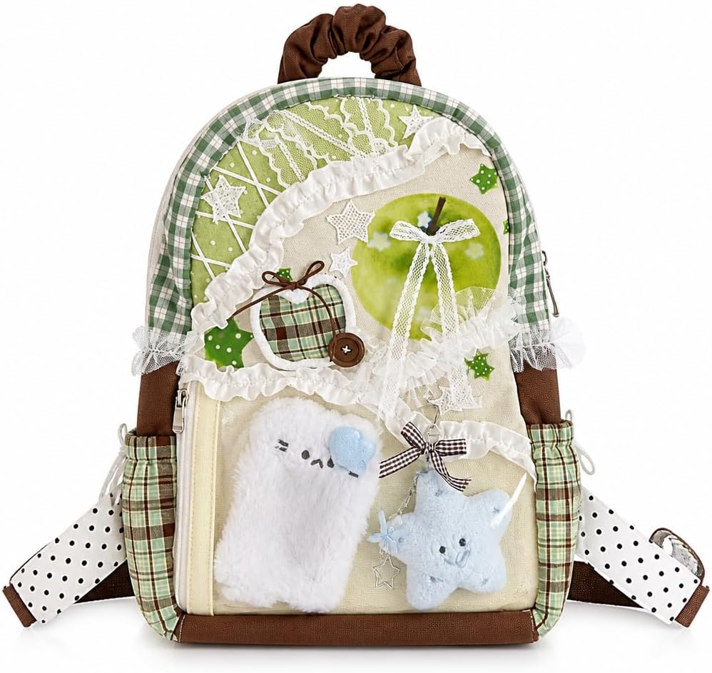 Plaid Backpack Green Apple Colorblock Large Capacity Canvas Backpack for College School (green)