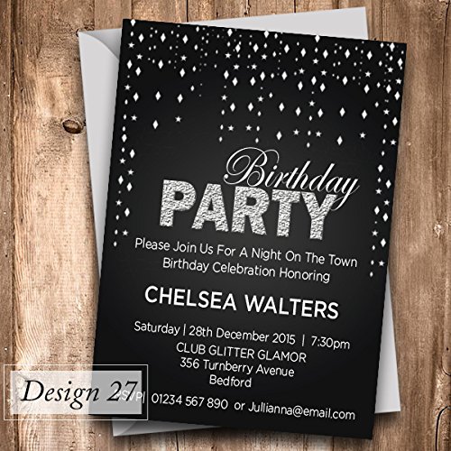 50 Personalised Birthday Invitations/Party Invites • 18th 21st 30th 40th 50th - Any Age. Customise All Wording and Colours