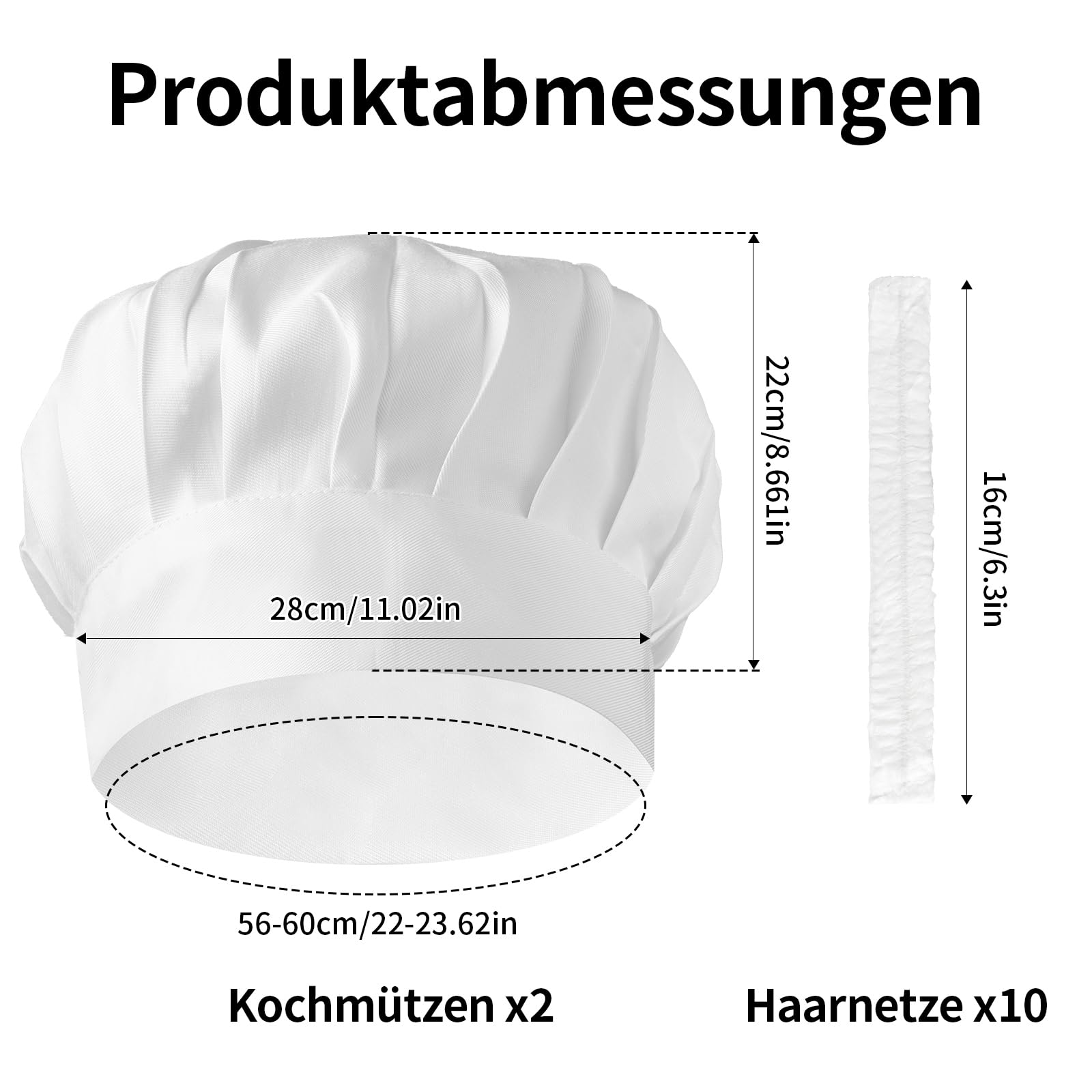 2 sztuki czapki kucharskiej dla mężczyzn z gumką, uniseks, czapka kucharska, czapka kucharska, dla dzieci, zawiera 10 siatek na włosy, do kuchni, bawełny, szefa kuchni, dla profesjonalistów kuchni i