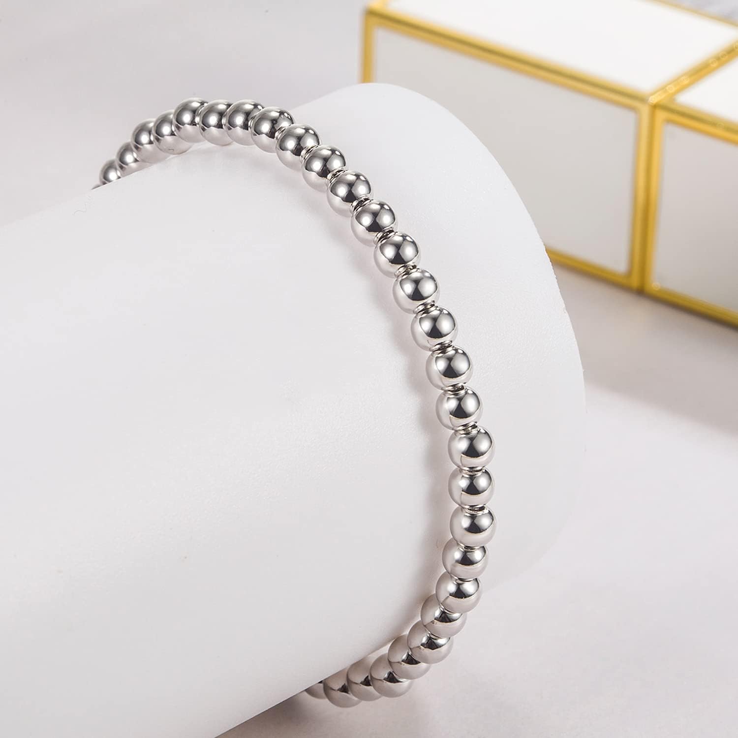 Dankadi Women 925 Sterling Silver Round Bead Bracelet Minimalist 4-6MM 13-21CM Bell and Heart Pendant Prayer Beads Link Chain Bracelet Men Charm Jewelry Gift - Image 5