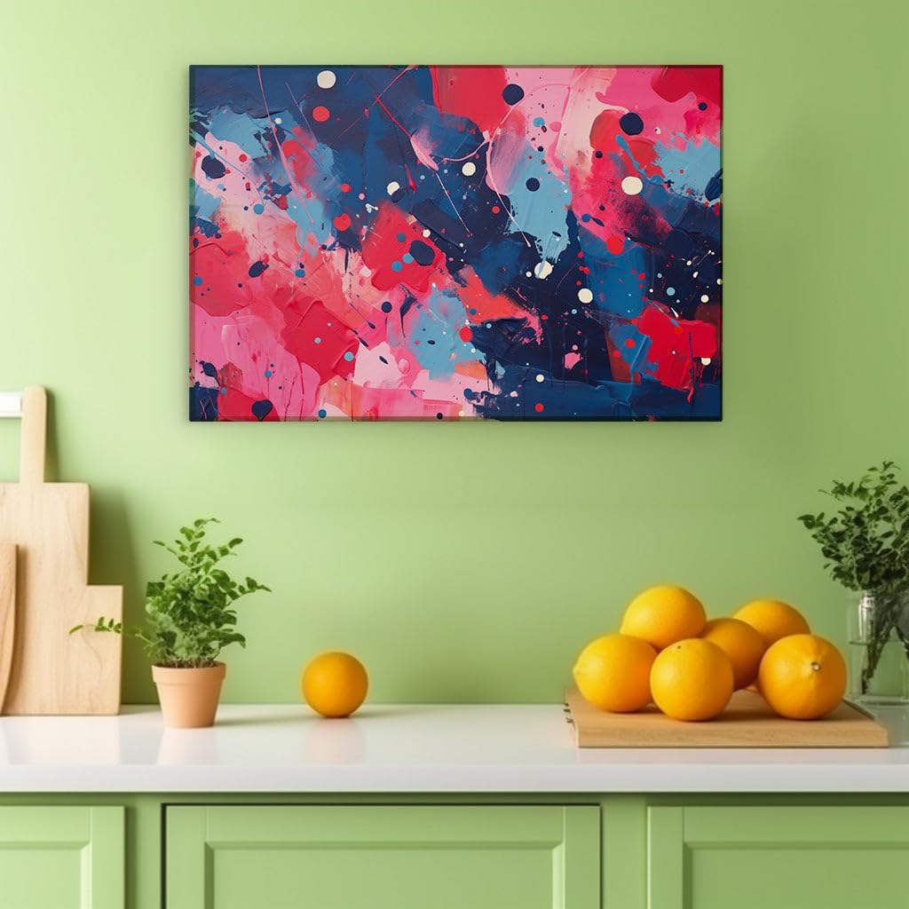 Canvas for Living room. Brushstroke Brilliance - A Vivid Dance of Red, Blue, and Black With Energizing White Accents, 27 x 18 inch Canvas Wall Art - Abstract By Atmosphere - Zen Wall Decor