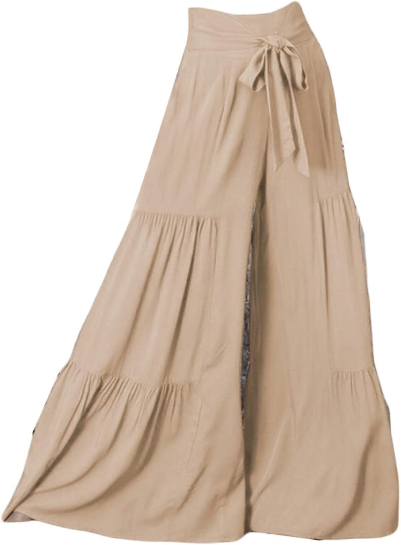 Womens Spring and Summer Multi Color Elastic Waist Fold Wide Leg Casual Loose Pants