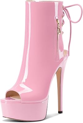 Castamere Womens Stiletto High Heel Peep Open Toe Platform Summer Ankle Boots Lace-up Prom Party Dress Shoes 5.9 Inches Heels