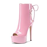 Castamere Womens Stiletto High Heel Peep Open Toe Platform Summer Ankle Boots Lace-up Prom Party Dress Shoes 5.9 Inches Heels