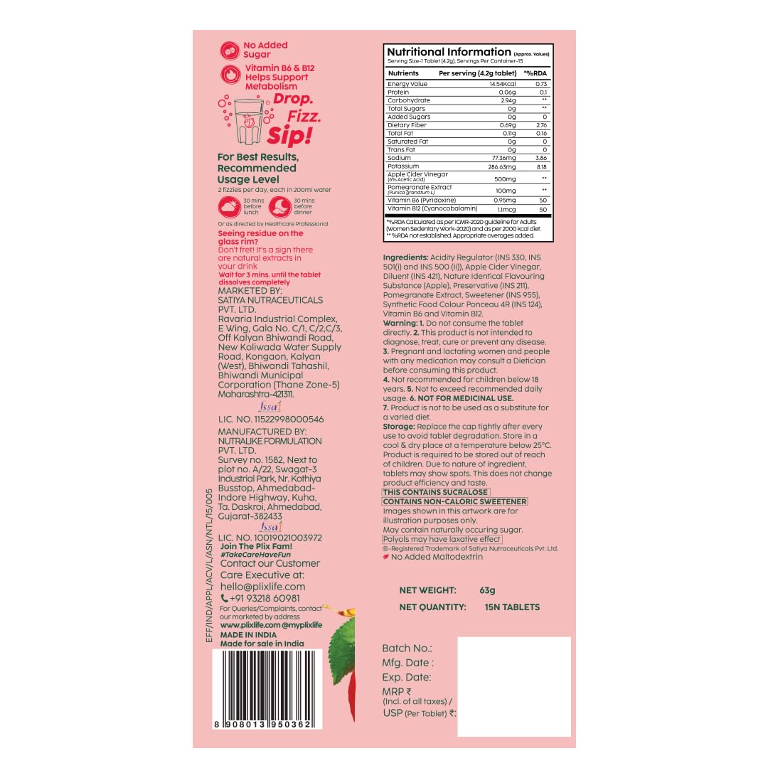 THE PLANT FIX Apple Cider Vinegar Effervescent Tablet with mother | Supports Metabolism & Appetite Control I With 500mg ACV, Vit B6 & B12 I No Maltodextrin, No Added Sugar I Pack of 2 (30 tablets) 1