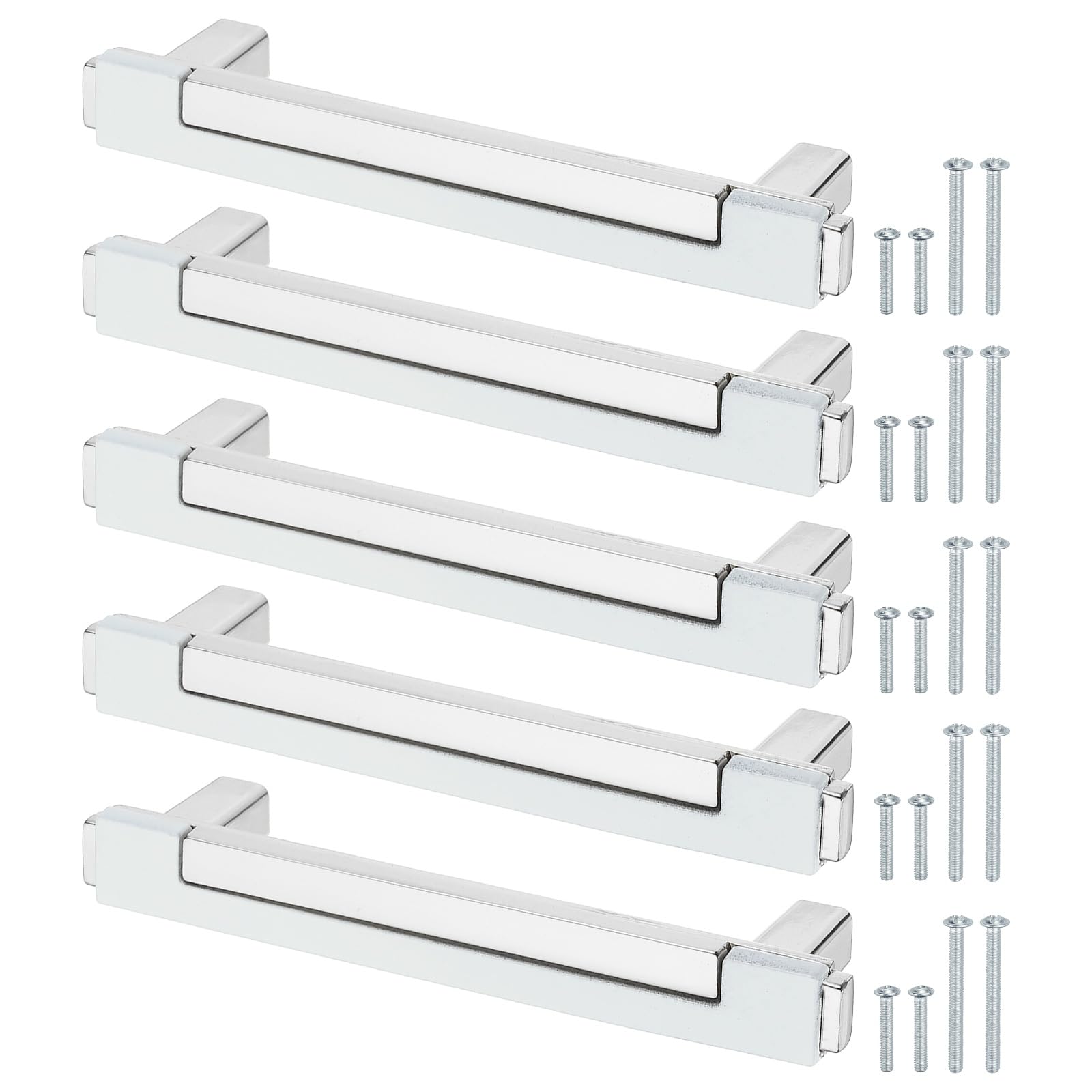 sourcing map 5 Pack Kitchen Cabinet Pulls, 4.8 Inch Single Hole Dresser Handles and Drawer Pulls 3-3/4 Inch Hole Center for Desk Dresser Cupboard White Silver