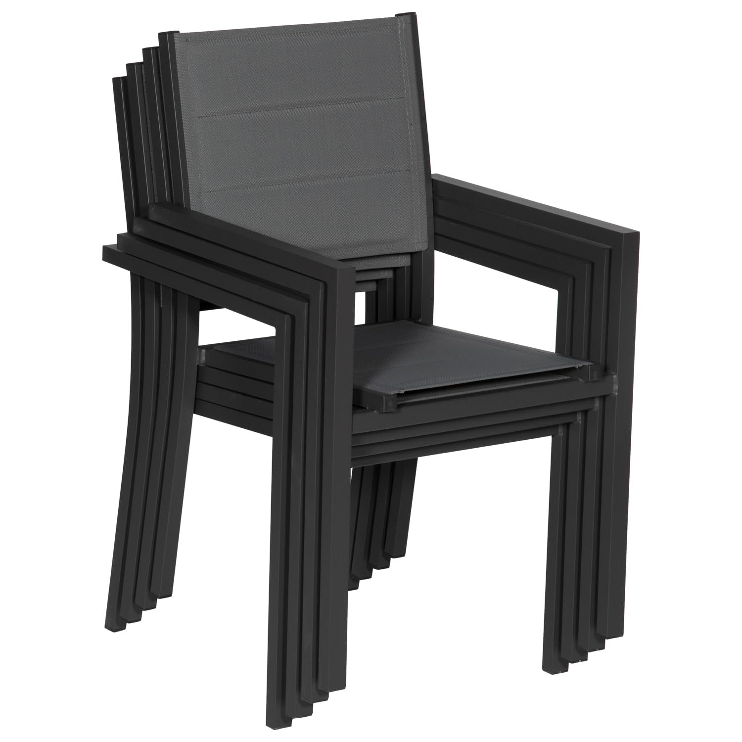 Happy Garden Lot de 8 chaises rembourrées en Aluminium Anthracite - textilène Gris