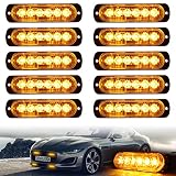 XTAUTO 10pcs LED Emergency Strobe Light, 6-LED Ultra Slim Surface Mount Flashing Warning Beacon Hazard Construction Caution Grille Light Bar for Truck Car Off Road Vehicles SUV ATV (Amber)