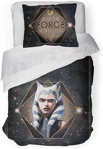 Jay Franco Star Wars The Clone Wars Ahsoka Force - Juego de edredón y funda de almohada tamaño matrimonial, ropa de cama súper suave para niños,