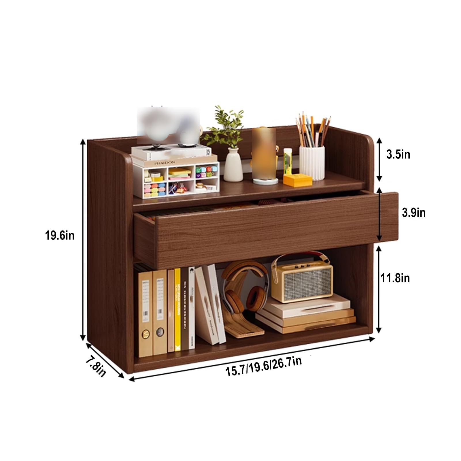 Desk Organizer Wood, Platzsparend Holzartig mit Schubladen Stabil Belastbar, Schreibtischregal Geeignet for Wohnheim Haus Büro(White,68 * 20 * 50)