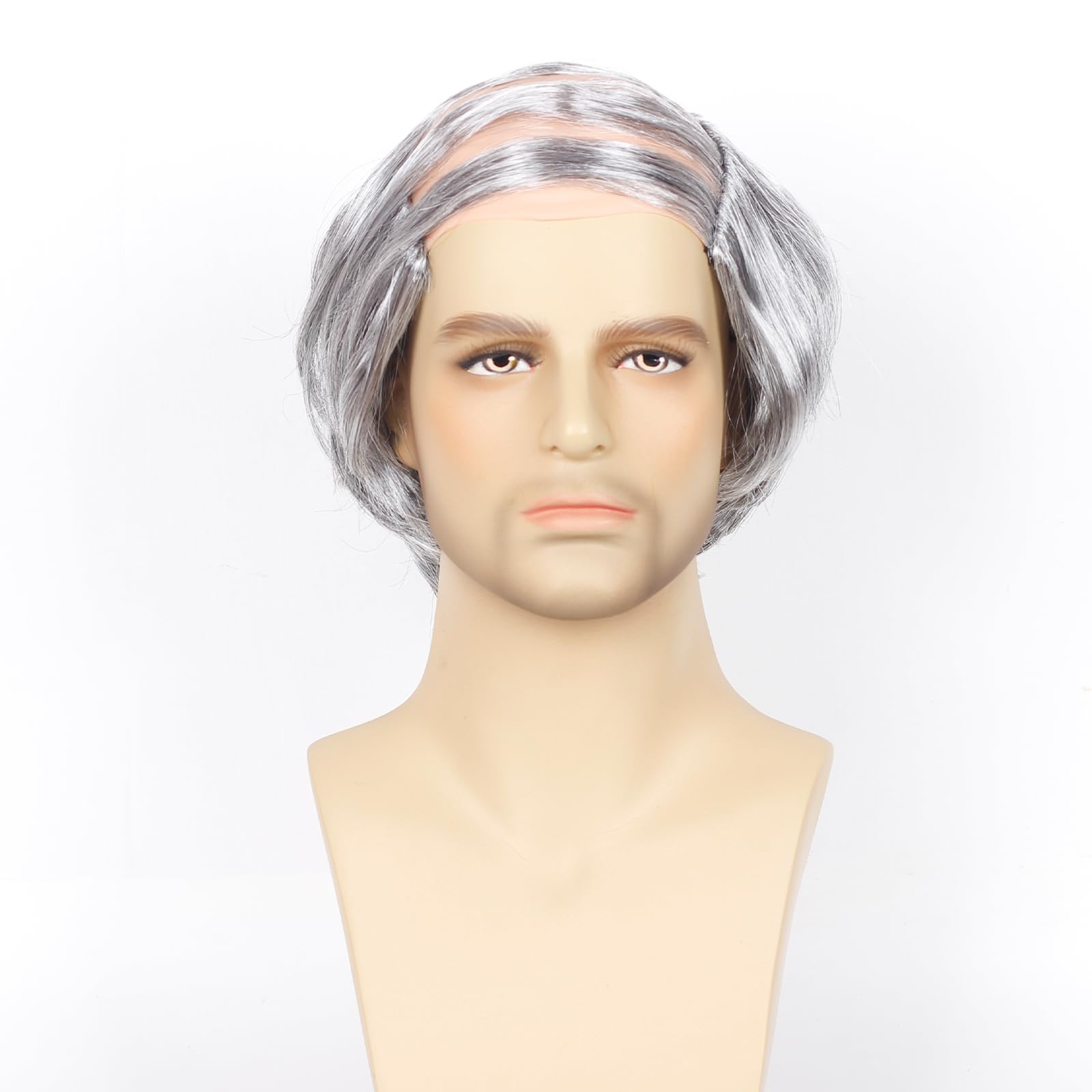 Askuang Old Man Costume Wig Short Wavy Bald wig Comb Over Style for Bald Man Costume Party Funny Wigs (Silver)