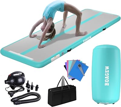 Gymnastics Mat with Air Roller,Inflatable Air Track Tumbling Mat for Home Gym Training, Tumble Track for Cheerleading/Gym/Training/Yoga/Beach/Water/Park Outdoor Use with Electric Air Pump