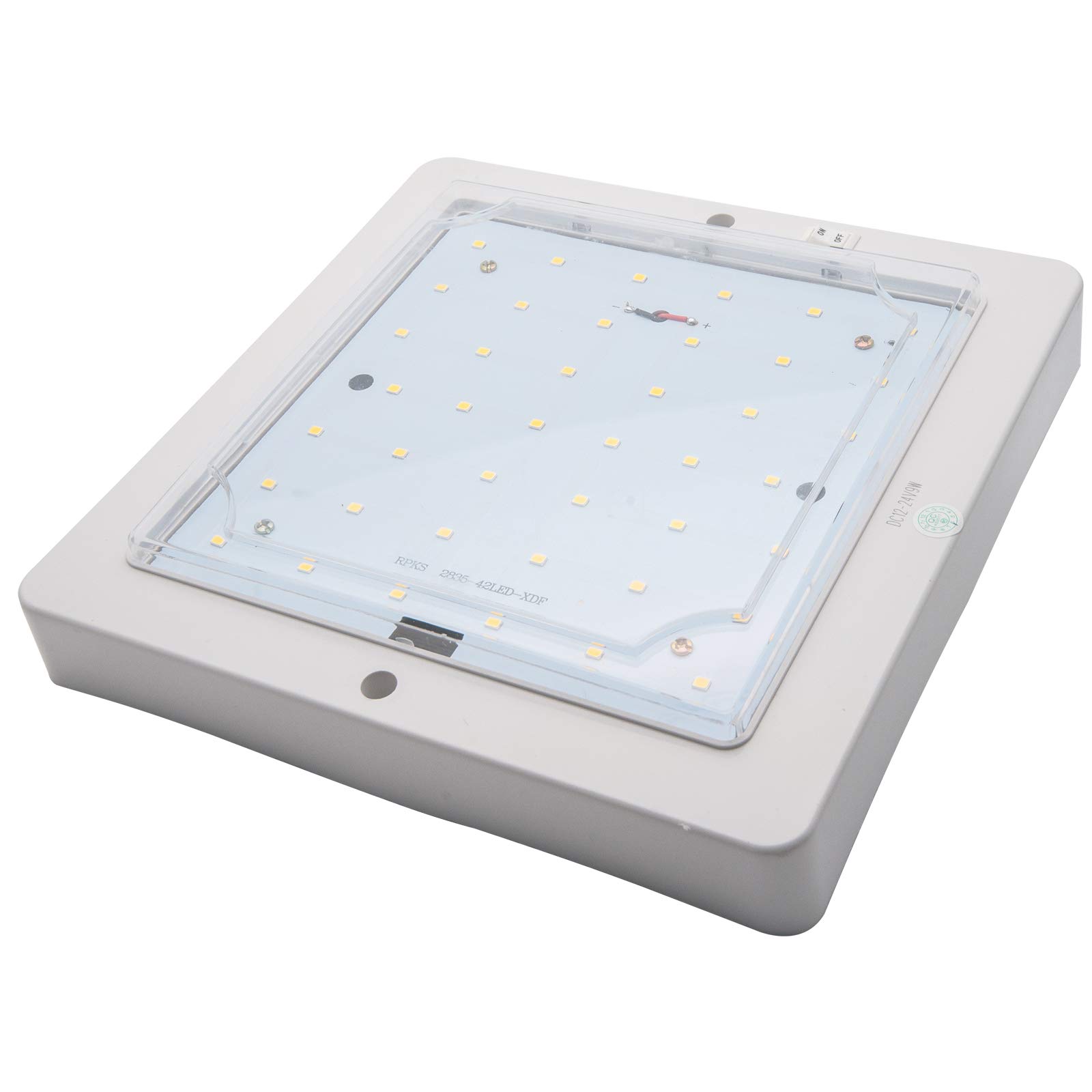Plafonnier LED carré à économie d'énergie 12-24 V 9 W pour camping-car, lumière blanche