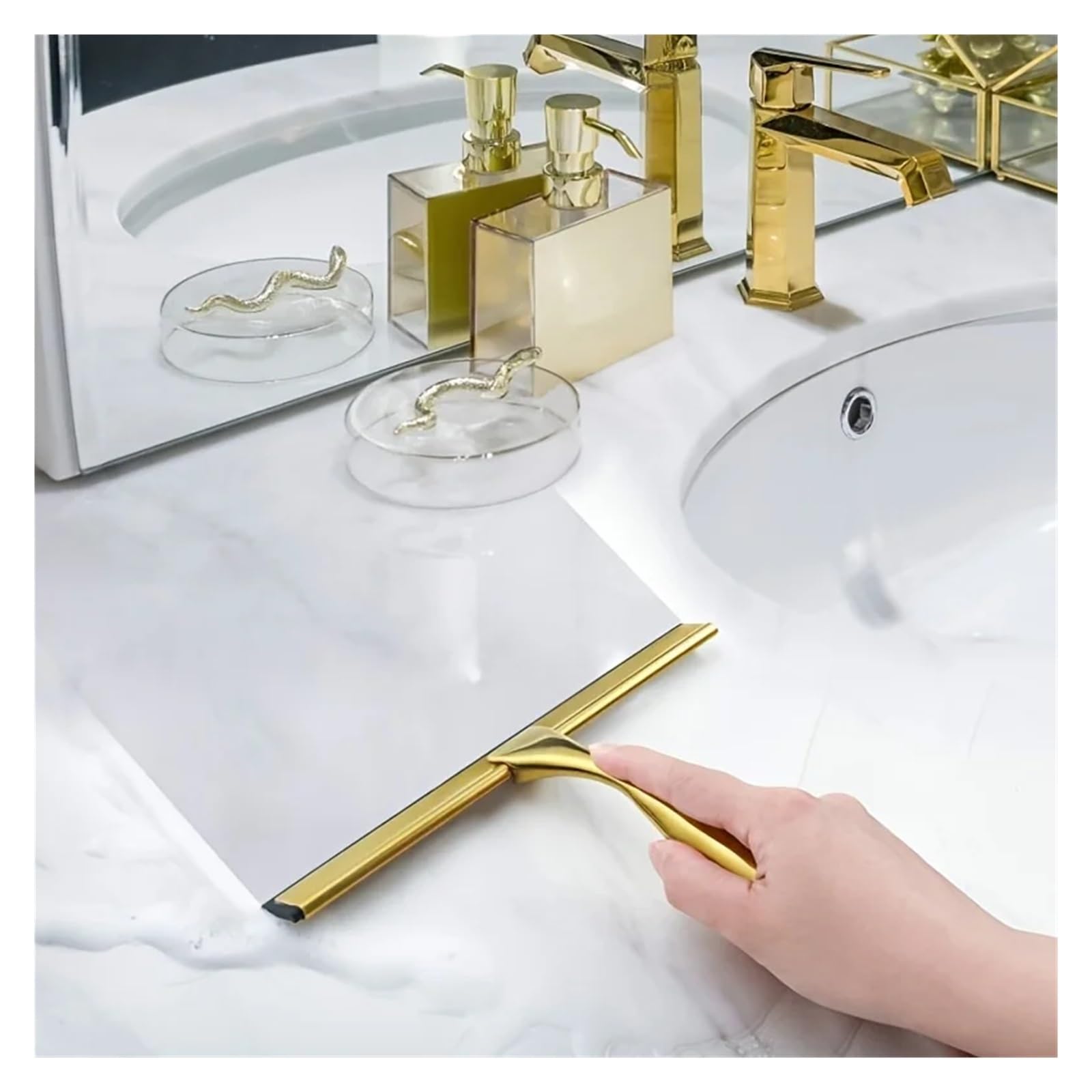Limpiaparabrisas de Ducha Limpiador de Ducha Acero Inoxidable con Cepillo Silicona for baño, Puerta, Espejo, Cristal Coche, Gancho raspador