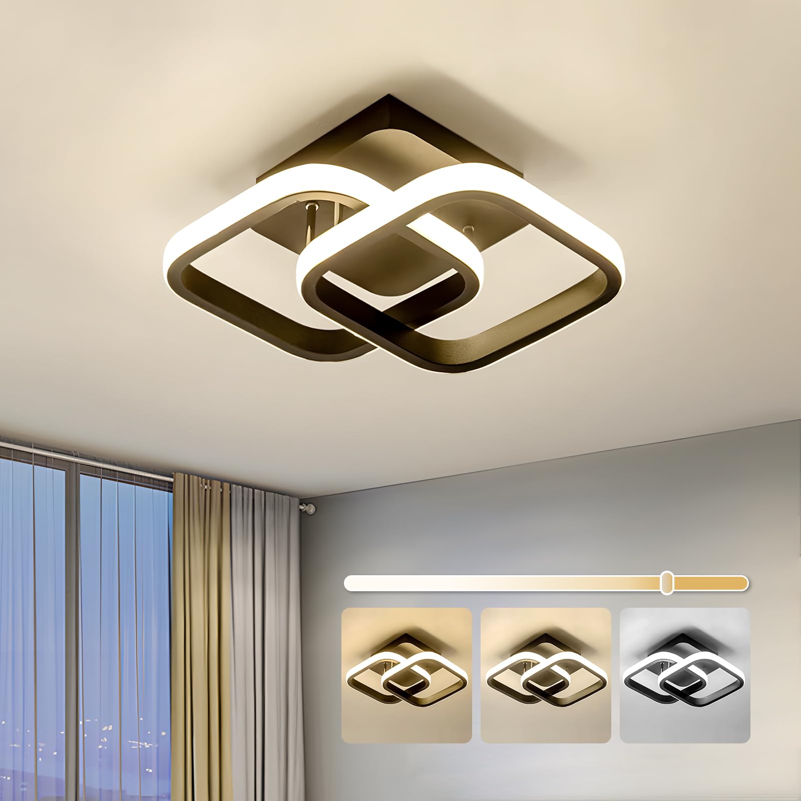 YATAI Modern LED Ceiling Light,Black 20W Dimmable LED Light for Hallway, Corridor, and Kitchen, Flush Mount 3 colors Adjustable Light 3000K/4000K/6000K,Diameter 24cm