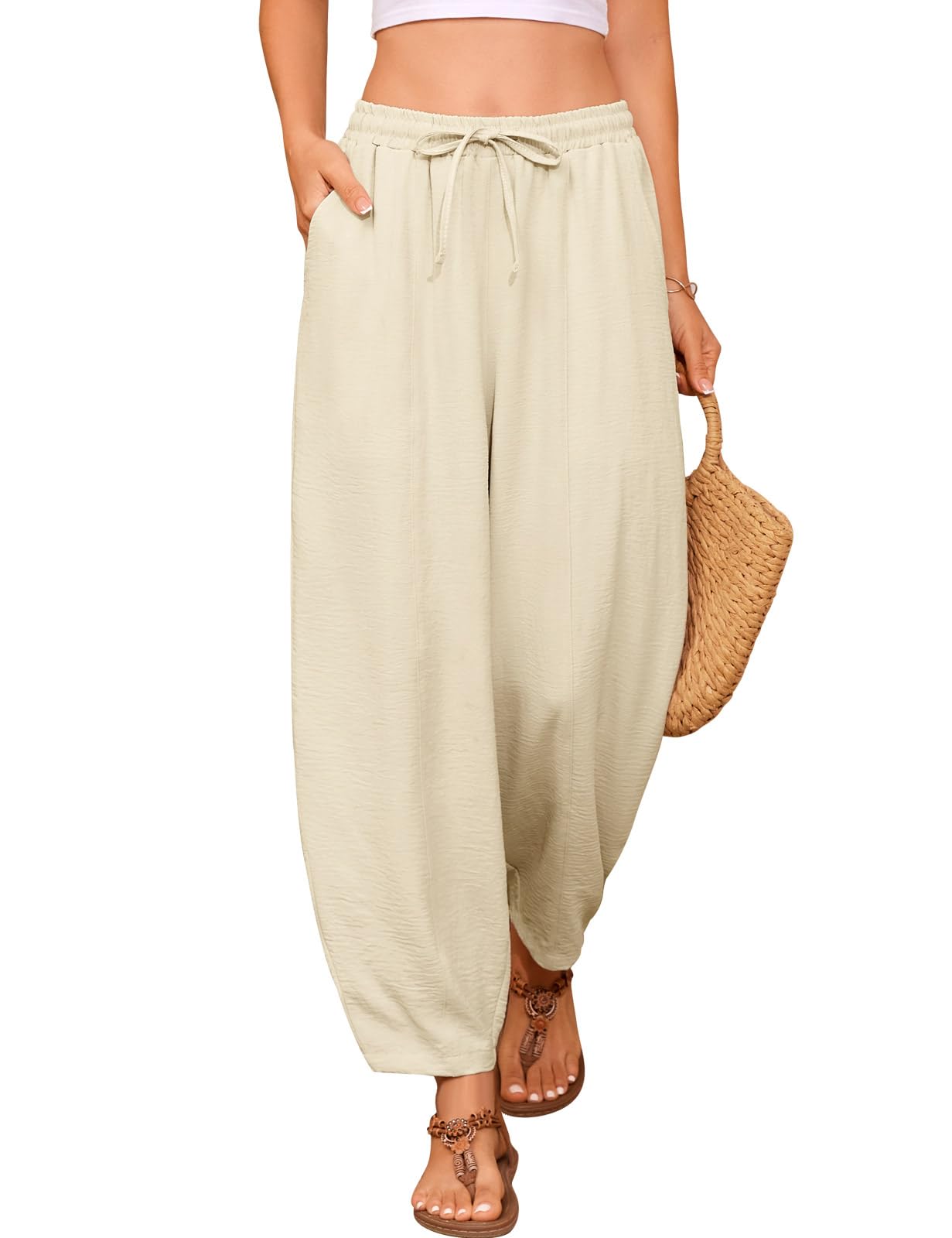 UMIPUBO Pantalones Mujer Verano 7/8 Pantalón Comodo Cintura Elástico Pantalon de Anchos Ligeros Moda para Trabajo Jogger con Bolsillos Frescos Deporte Causal Vacaciones