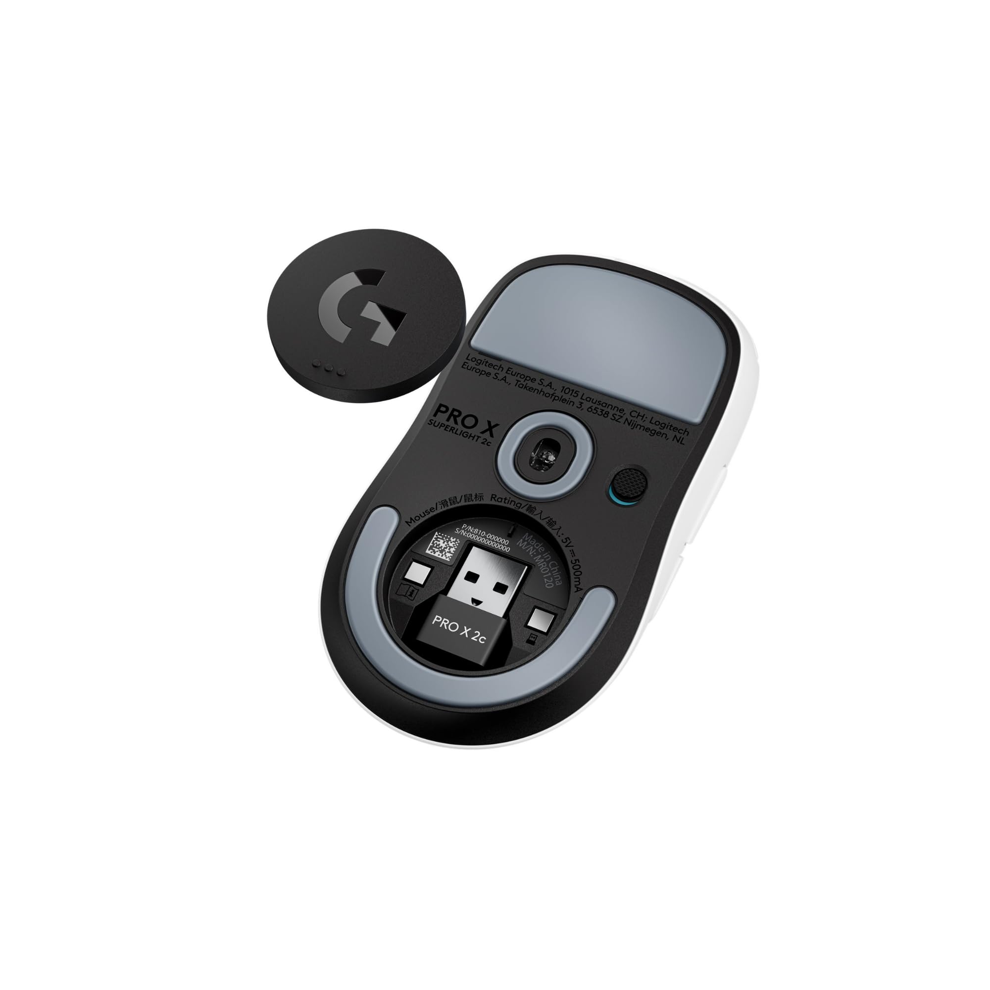 Logitech G PRO X SUPERLIGHT 2c LIGHTSPEED mouse gaming wireless, Versione Est Europa, aggiornamento 8K, leggero, 60g, HERO 2, 888 IPS, 44K DPI, 5 pulsanti programmabili, USB-C, PC e Mac - Bianco