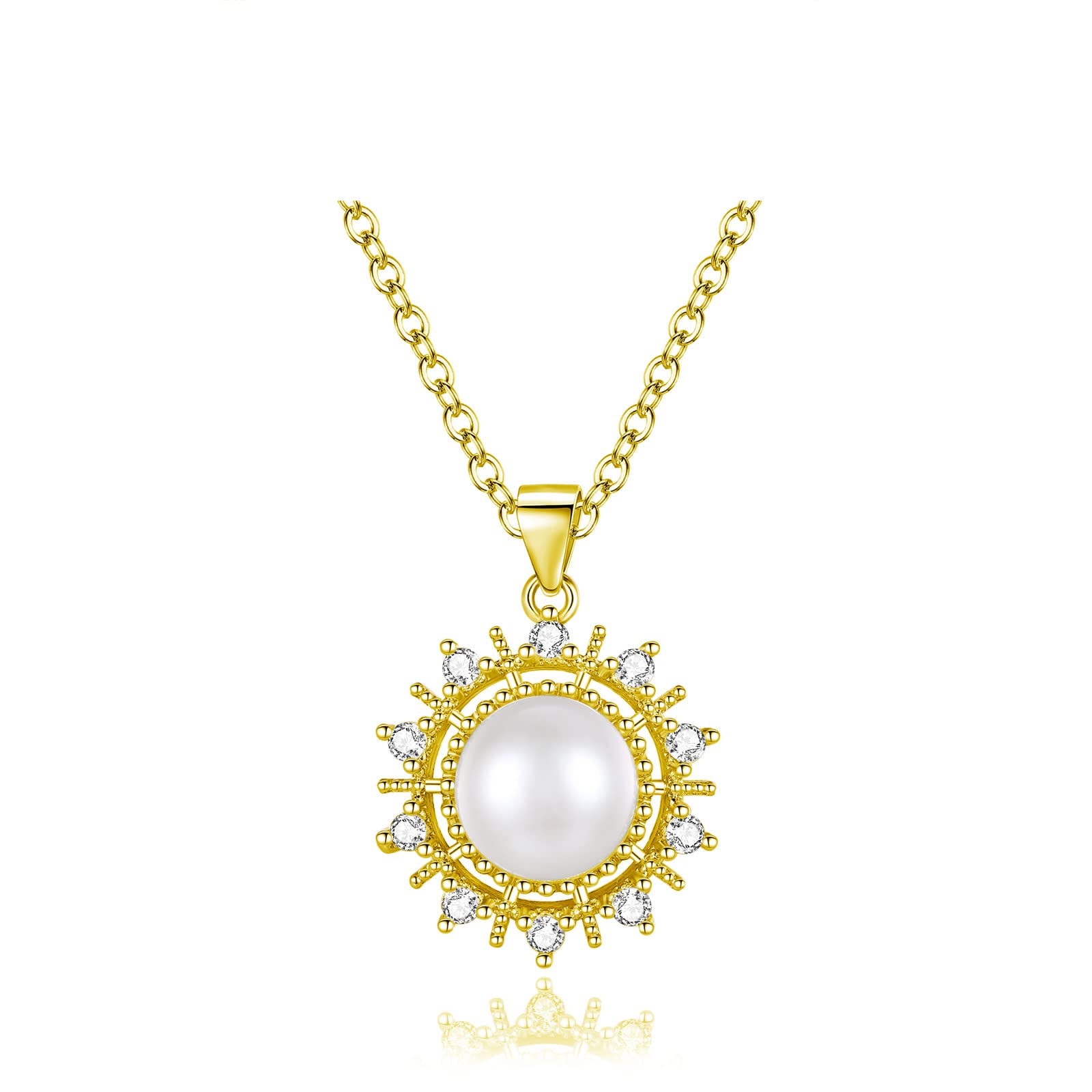 Real Pearl Necklace for Women 925 Sterling Silver Freshwater Pearl Pendant Necklaces with Cubic Zirconia for Brides Girls Mother