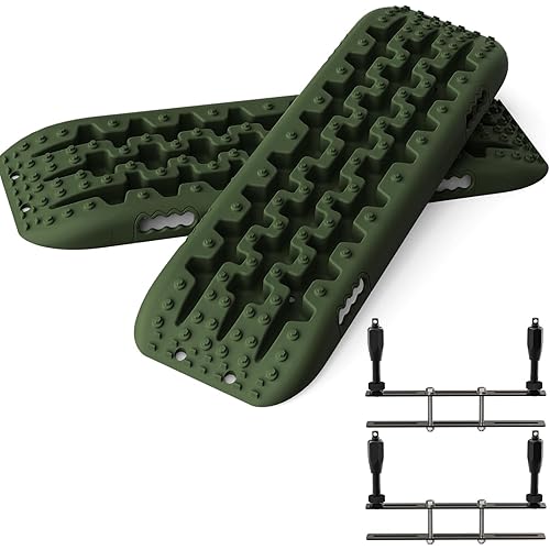 ALL-TOP Recovery Traction Boards, 2PCS & Mounting Kit, Reinforced Off Road Bendable Tire Friction Tracks (3rd Gen,Army Green)