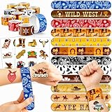 🤠 ULTIMATE 72PCS COWBOY PARTY BUNDLE: Bring the Wild West to life with 24 colorful slap bracelets and 48 pre cut temporary tattoos for kids. This complete set provides everything you need for Western and Rodeo themed birthdays goody bags classroom re...