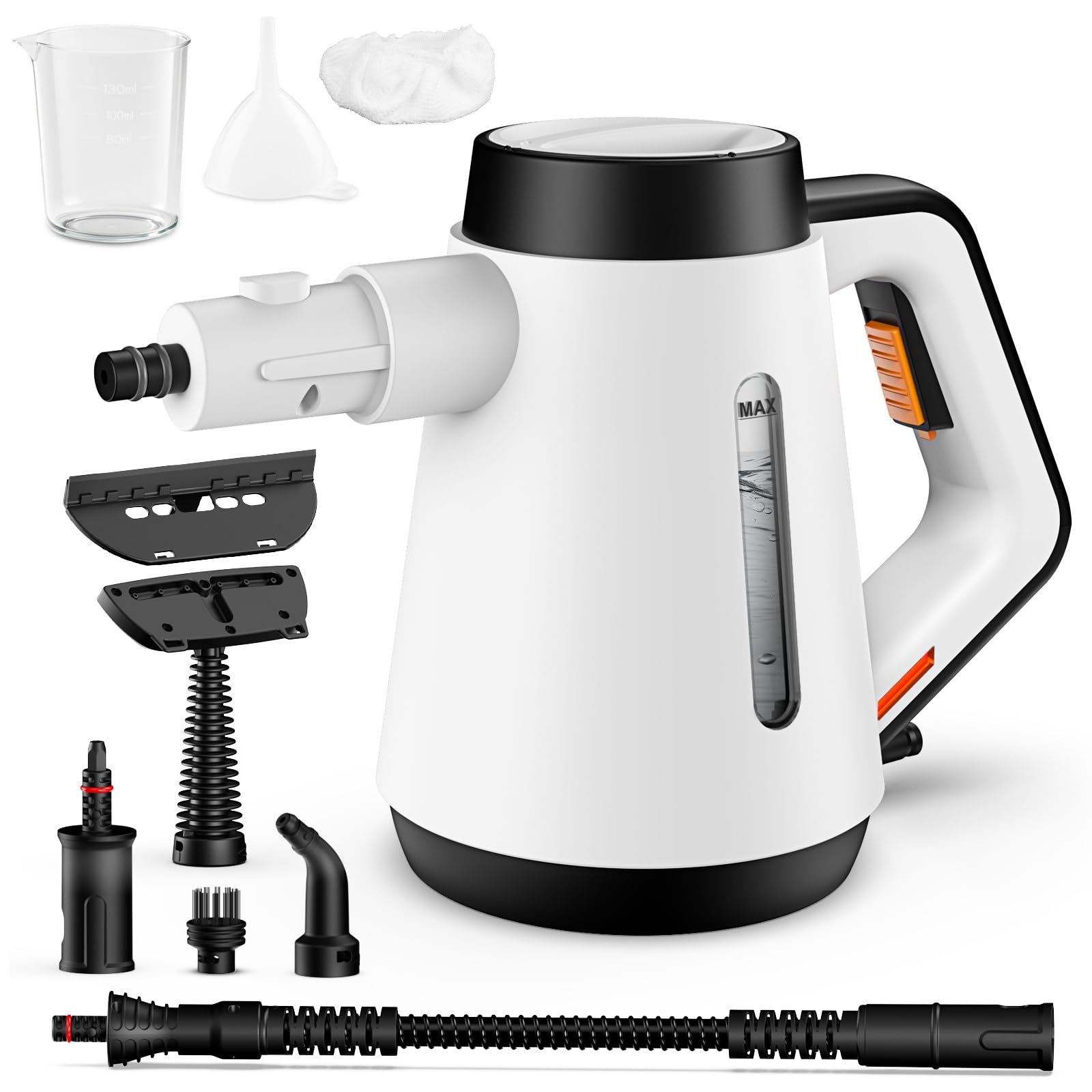 Fippesax Nettoyeur à vapeur portatif,Chauffage instantané 15S,Nettoyeur à vapeur multipurpose pressurisé 400ml avec 9pcs Accessoires (blanc)