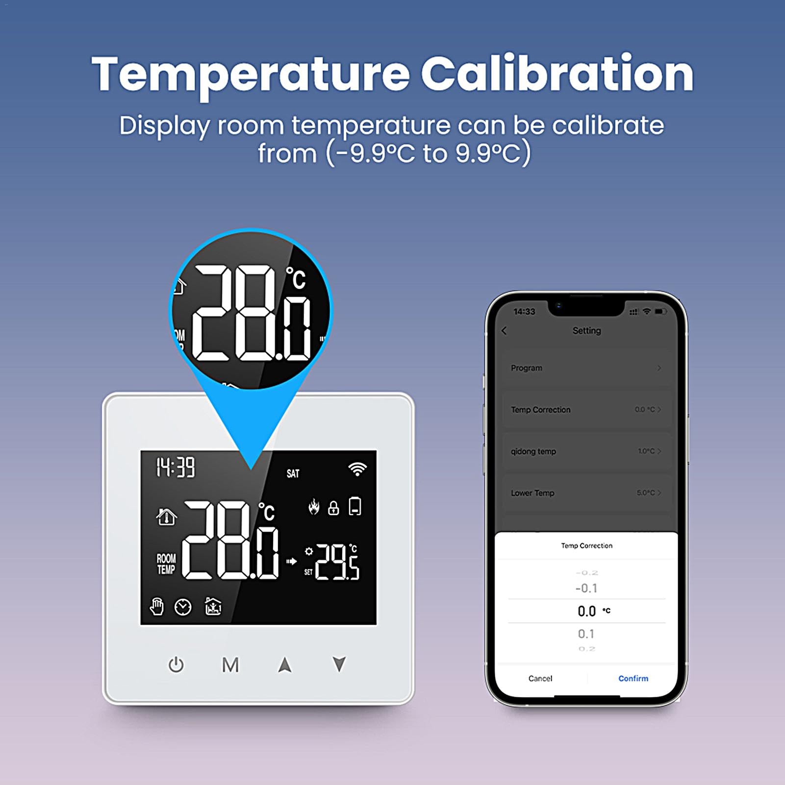 Teksome Termostatos inteligentes para el hogar, termostato WiFi, termostato digital con pantalla LCD, termostato para el hogar, funciona con pilas para CA y calefacción