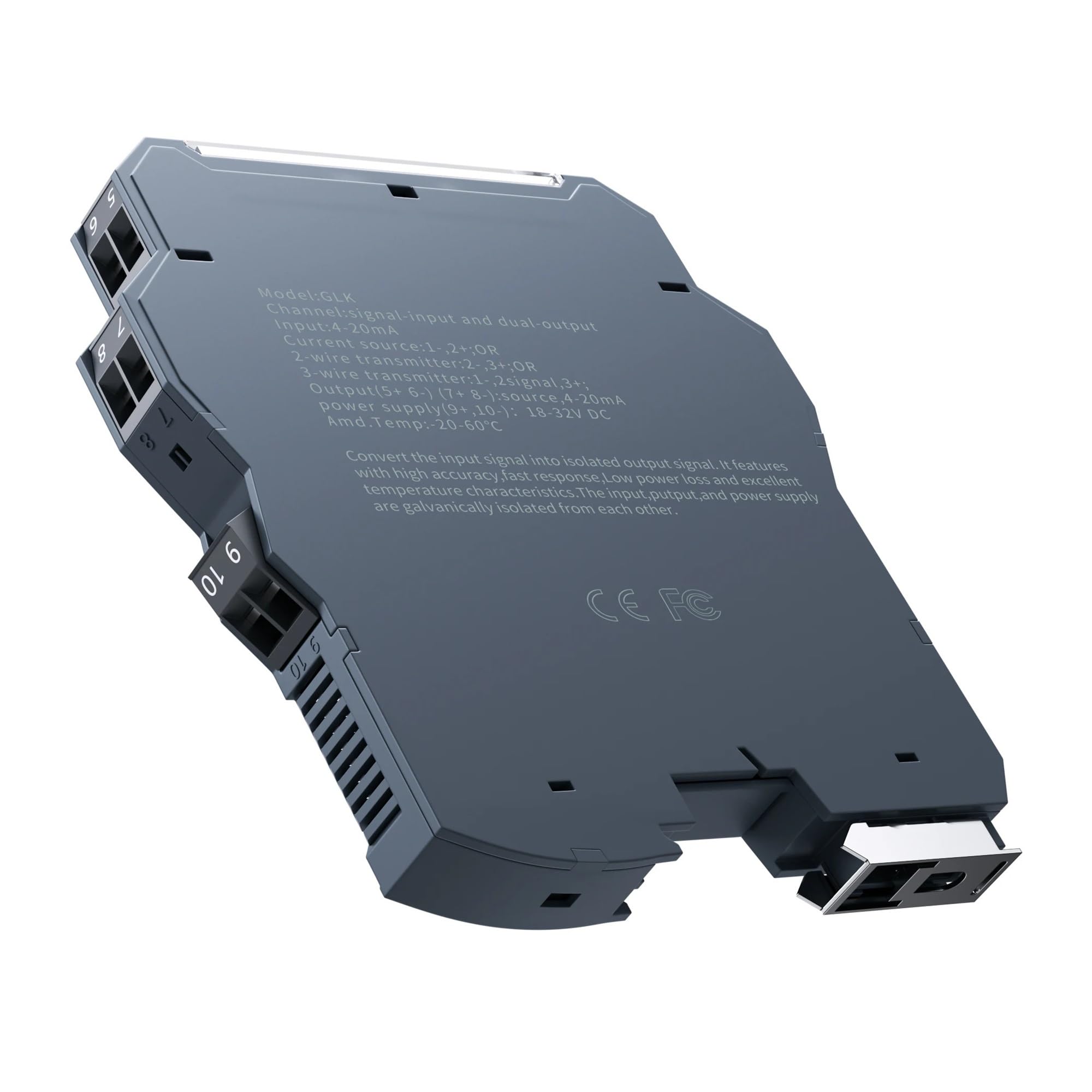 Trasmettitore isolatore Isolatore di segnale 4-20mA 0-10V 0-5V Convertitore di segnale analogico 4-20mA a 0-10V 0-5V CC 4-20mA 0-10V(1 In 1 Out,INPUT 4-20MA_OUTPUT 0-5V_DC24V)