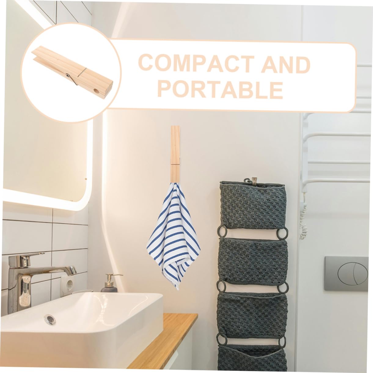 BESTYASH 2 Stück Riesiger Wäscheklammer Handtuchhalter in Beige Einfache Handhabung für Badezimmer und Outdoor Bereiche zum Sichern von Handtüchern