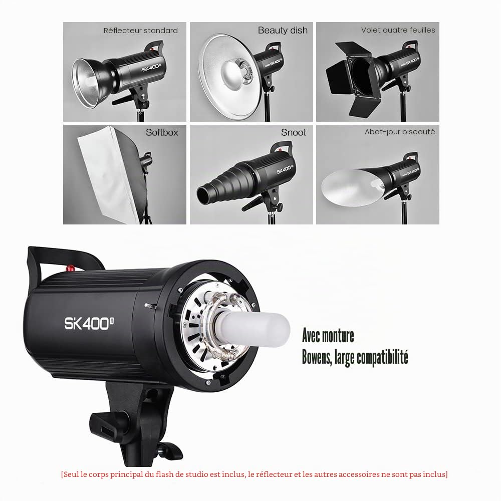 Godox SK400II Compact 400Ws Studio Flash Strobe Light Built-in 2.4G Système X sans fil GN65 5600K avec 150W Lampe de modélisation pour commerce électronique Portrait Photographie